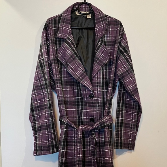 Purple Plaid Trench Coat - Picture 1 of 10
